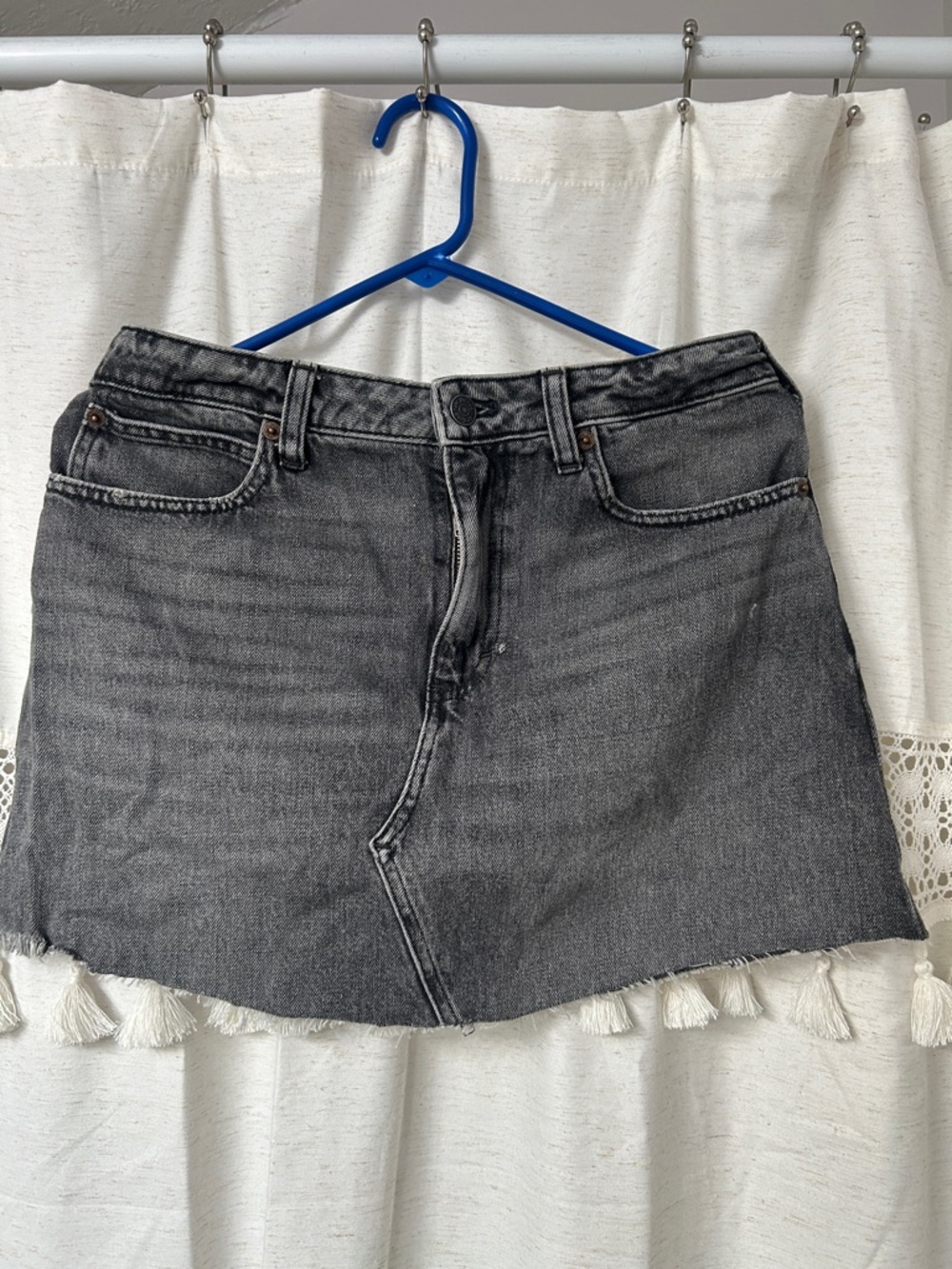 We The Free Washed Gray Denim Mini Skirt
